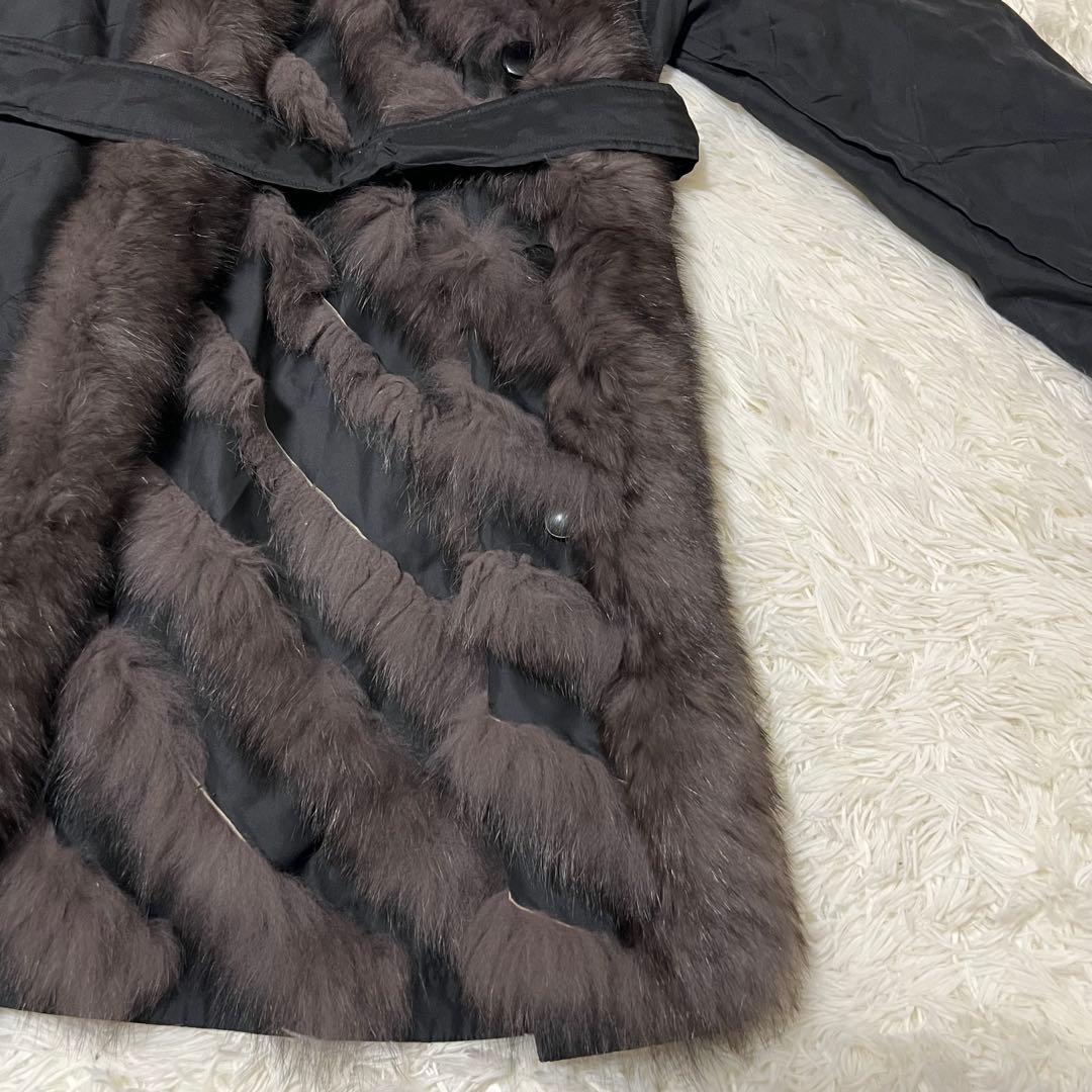 希少♡高級 シルク100 リバーシブル ブルーフォックス 毛皮コート ベルト 黒