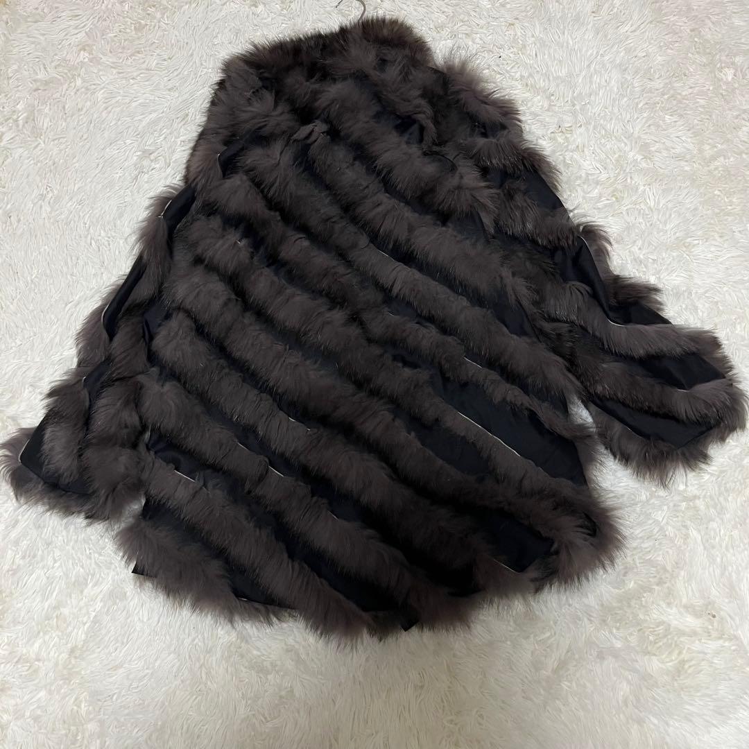 希少♡高級 シルク100 リバーシブル ブルーフォックス 毛皮コート ベルト 黒