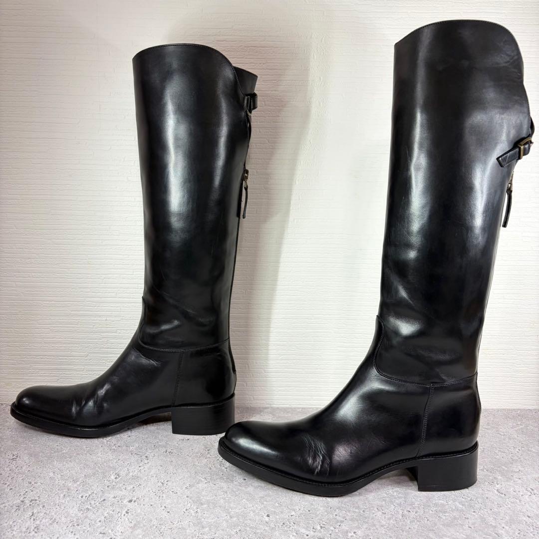 【美品】SARTORE ジョッキーブーツ クロスバック ブラック レザー