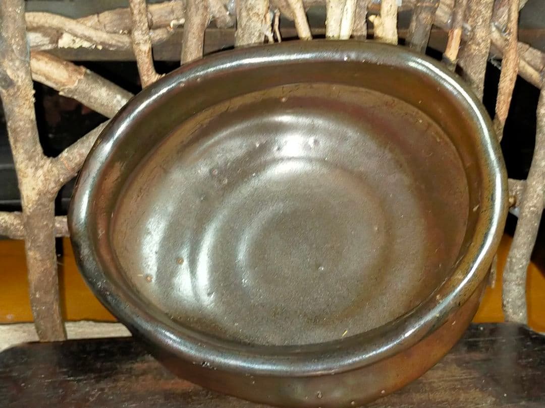 ♥美濃焼♥　沓形　茶碗　織部黒　瀬戸黒　引出黒　桐箱付き　骨董　古玩