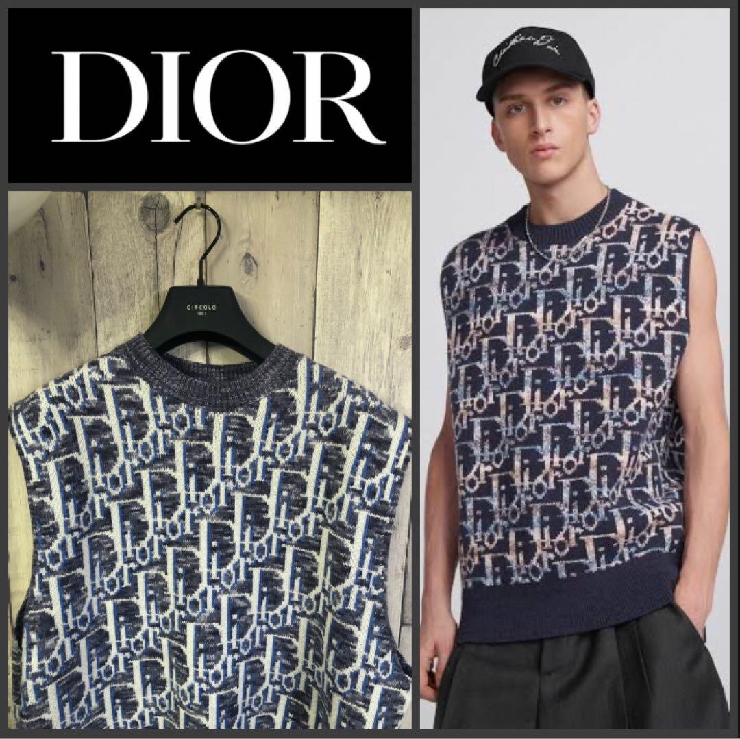 本物 DIOR ディオールSHAWN Oblique ウール ニット ベスト L