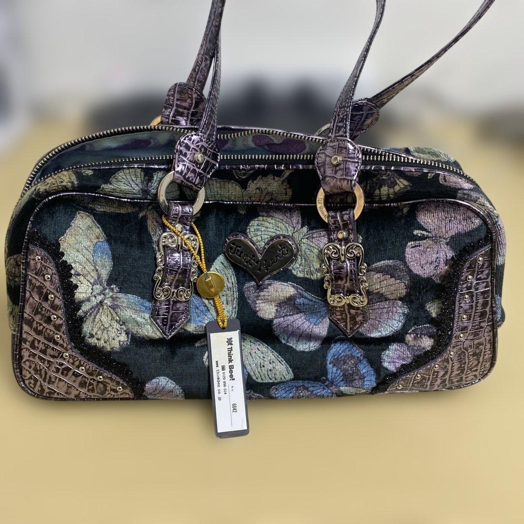 Think Bee! Just Heart ワンショルダー ベロア 蝶柄