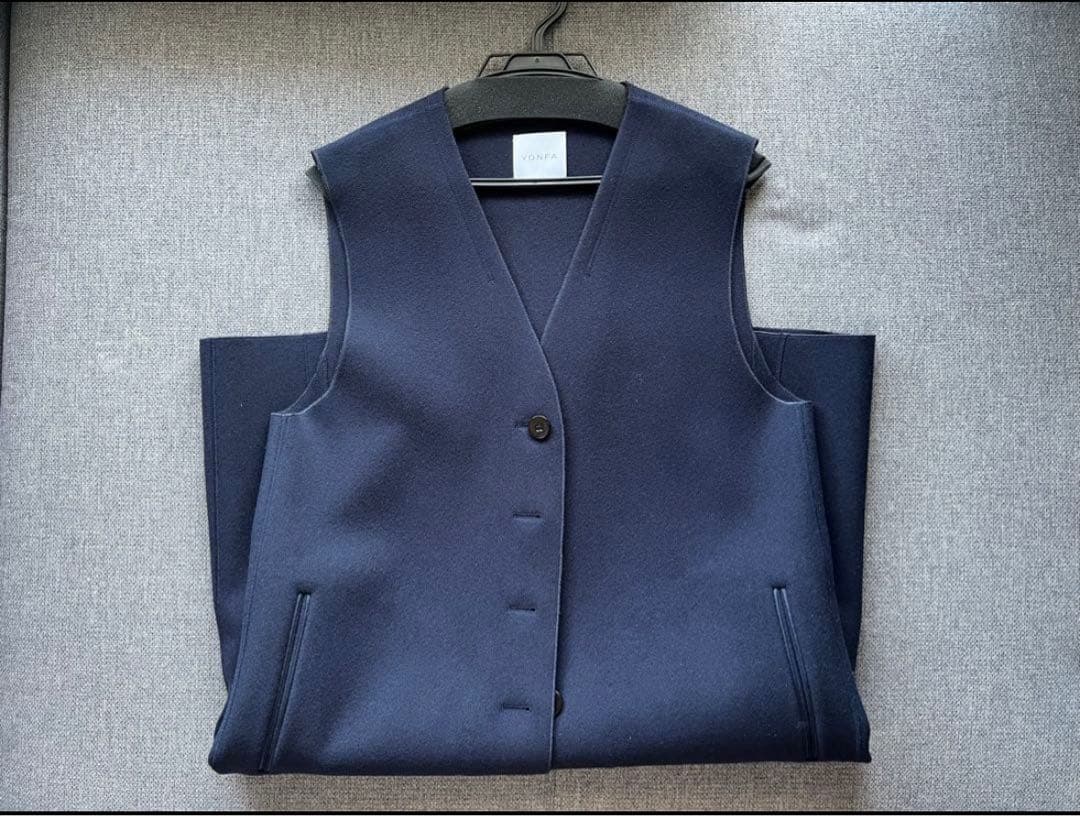 美品　YONFA ヨンファ ウールジレ ネイビー　ロング　ジレ