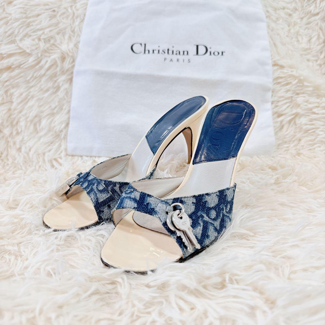 美品 ChristianDior トロッター デニムミュール カデナ 22cm