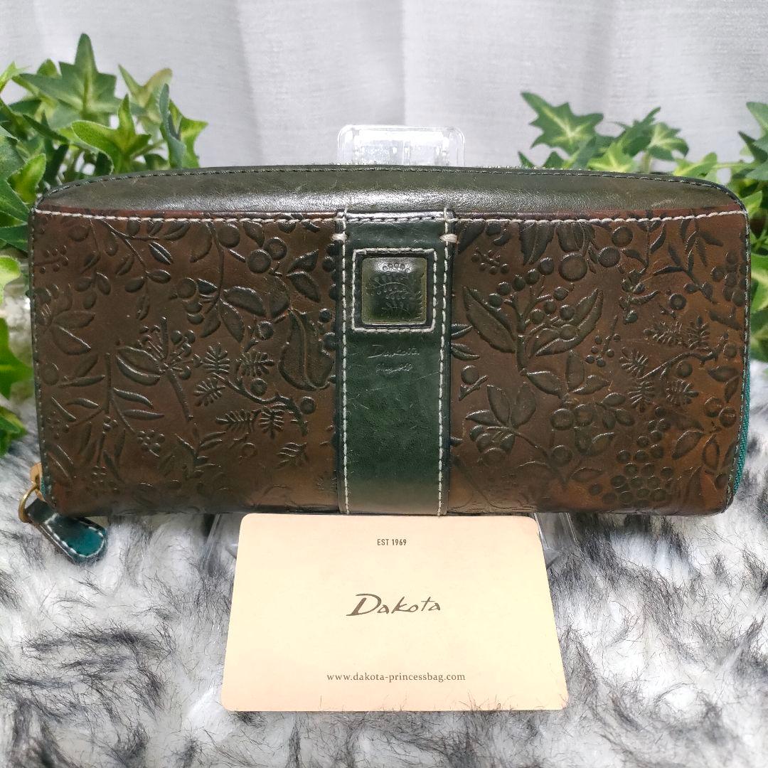 Dakota 長財布 グリーン ラウンド 花柄 ダコタ 財布 緑 総柄 ミモザ革