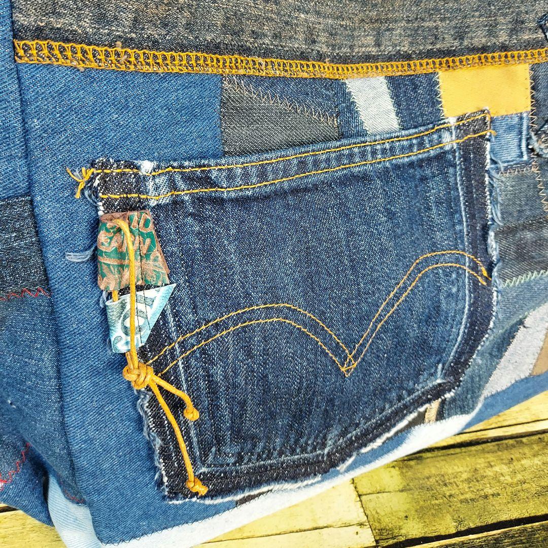 【Kal】大きな刺繍デニムバック　No.625　デニムリメイク