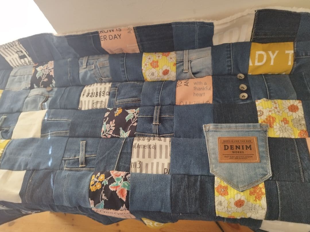 No.1322ハンドメイド★ブランケット2枚★デニムリメイク★パッチワーク