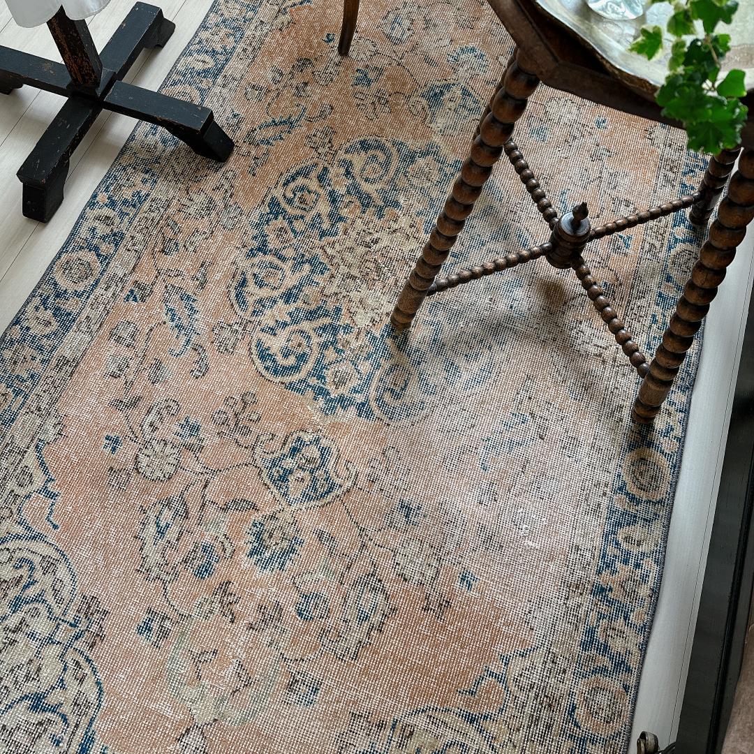 トルコヴィンテージラグ A43 オレンジ キャメル ネイビー ブルー グリーン