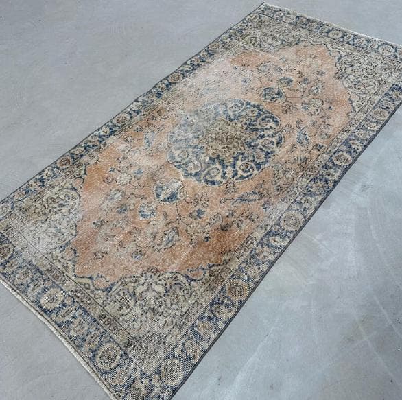 トルコヴィンテージラグ A43 オレンジ キャメル ネイビー ブルー グリーン