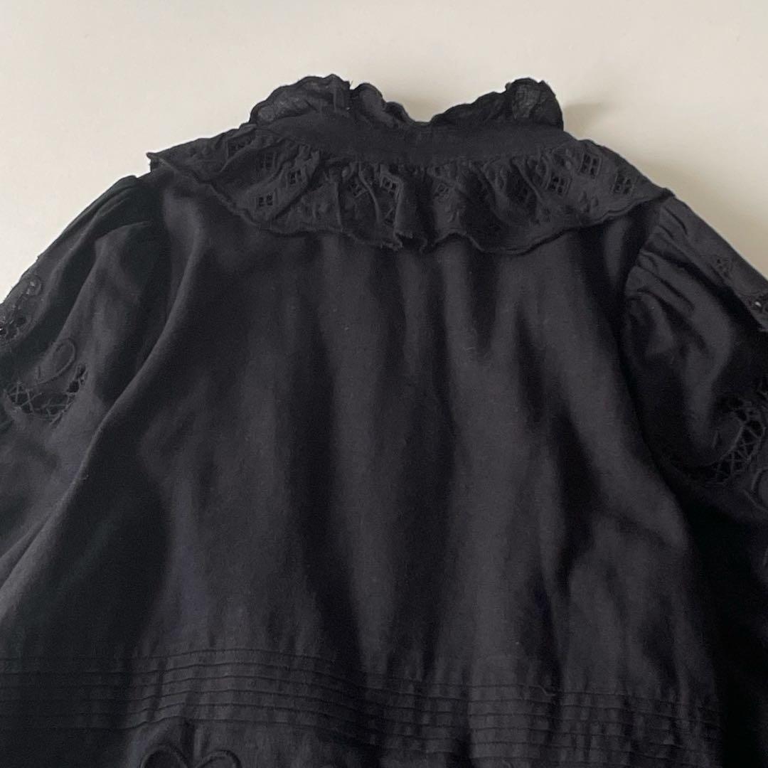 Sea NEW YORK カットワークレースブラウス　フリル刺繍　ブラックS