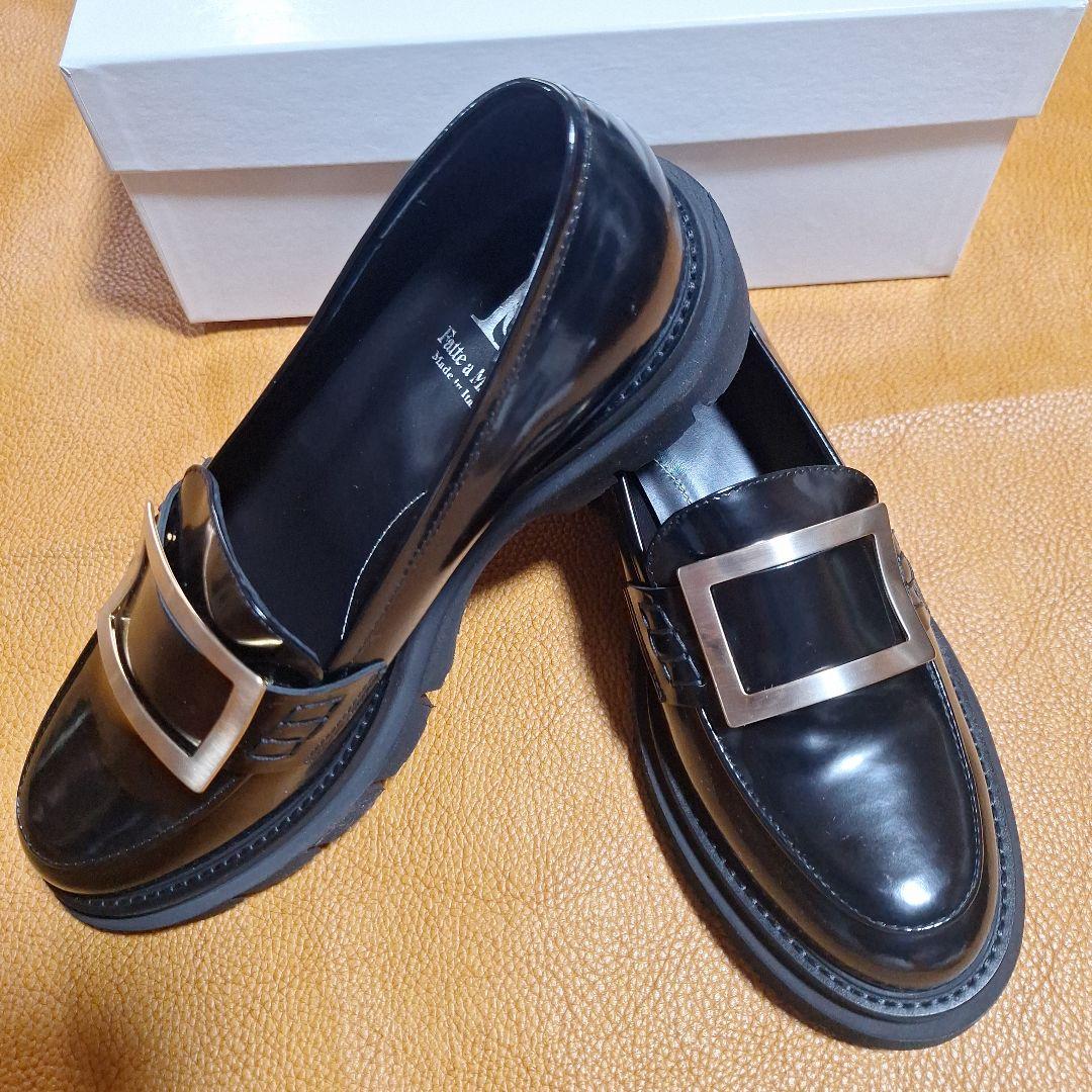 最終★ルカグロッシ 金具プレート 厚底ローファー エナメル★38