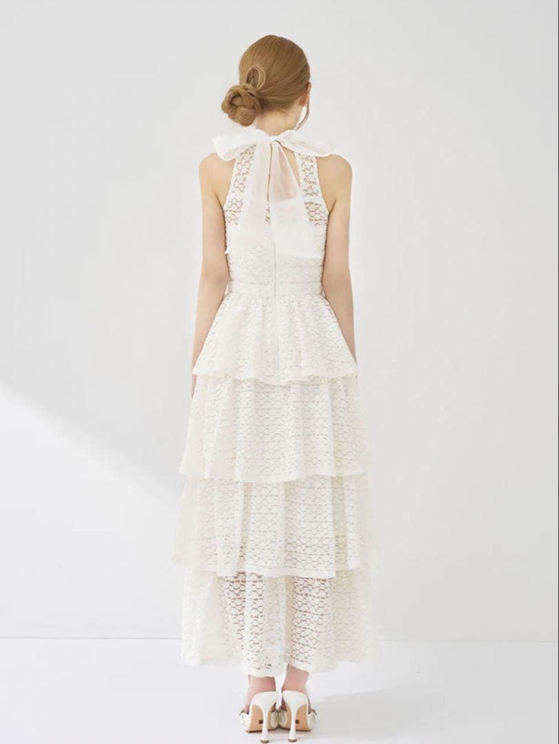 Darich♡バックリボンフラワーレースティアードロングドレス　(Free)