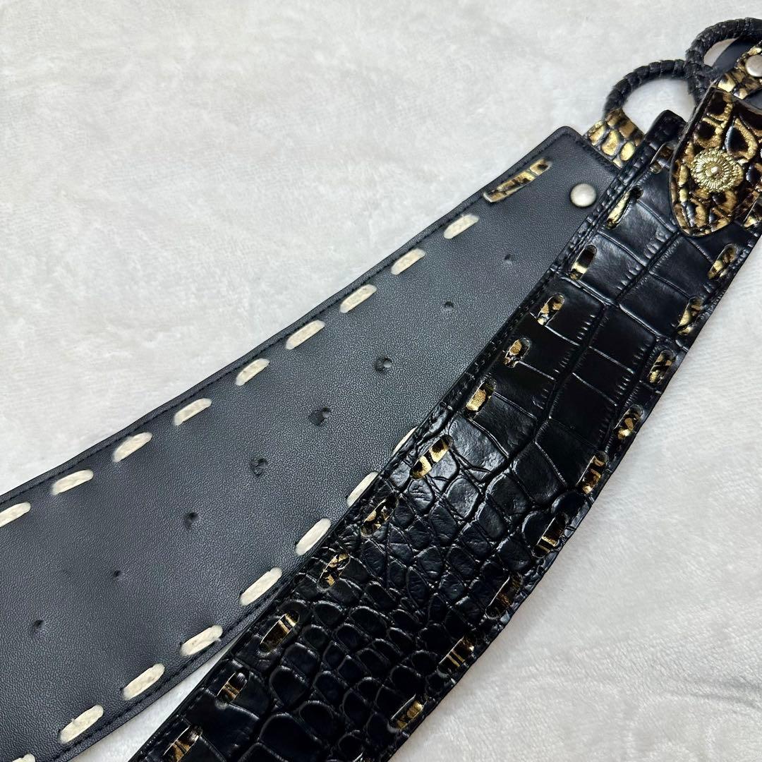 【d.i.a.】ダイヤ スカルバックルロゴベルト クロコ型押し