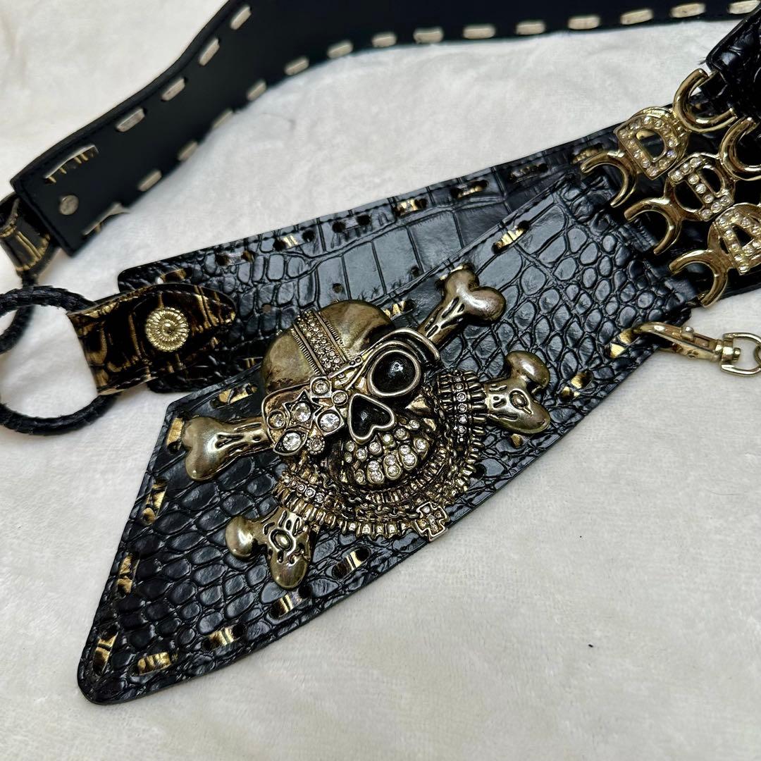 【d.i.a.】ダイヤ スカルバックルロゴベルト クロコ型押し