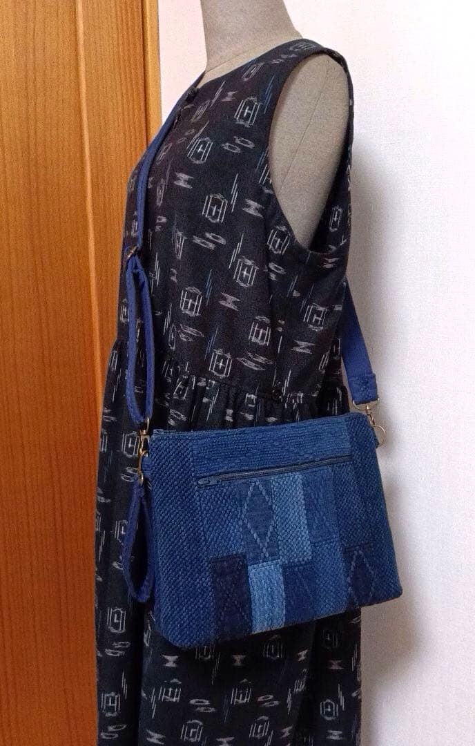 古布藍染木綿二重剣道着　ショルダーバッグ　ハンドメイド