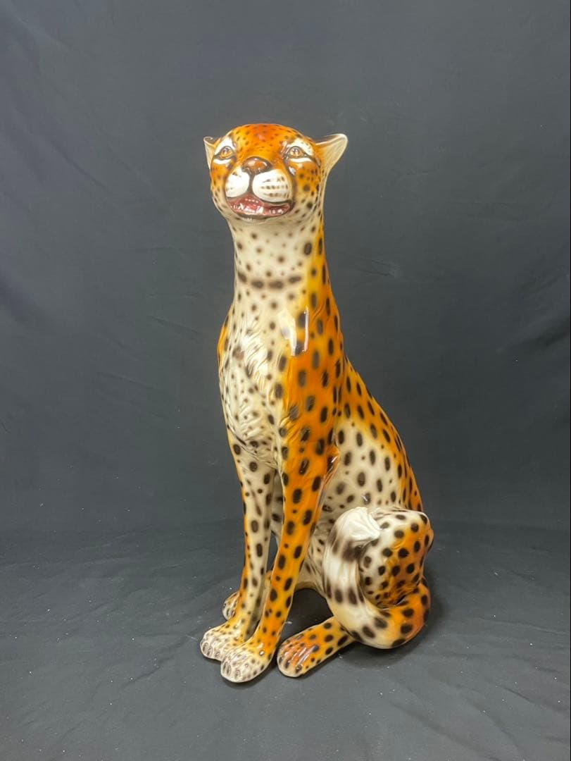大迫力 特大 チーター 置物 オブジェ 陶器製 高約75㎝ ITALY イタリア