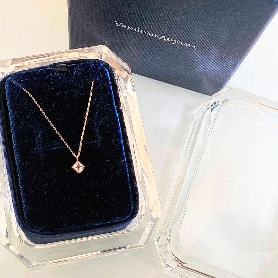 美品　ヴァンドーム青山　K10 YG　スクエア　天然石　シンプル　ネックレス