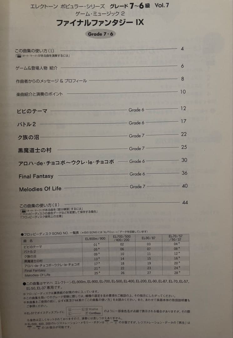 新春セールエレクトーン楽譜 ファイナルファンタジーIX FD付 グレード7-6