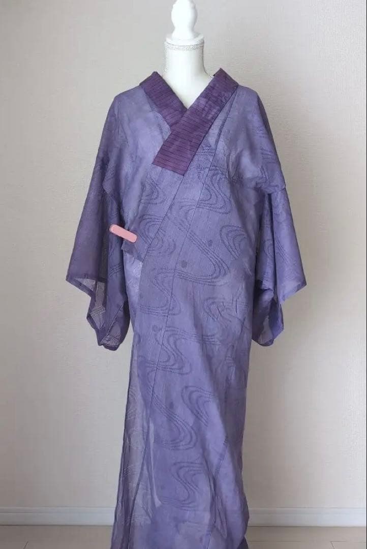 本麻　洗える長襦袢　カラー襦袢　居敷当て付き　パープル　紫　リサイクル　管ka1
