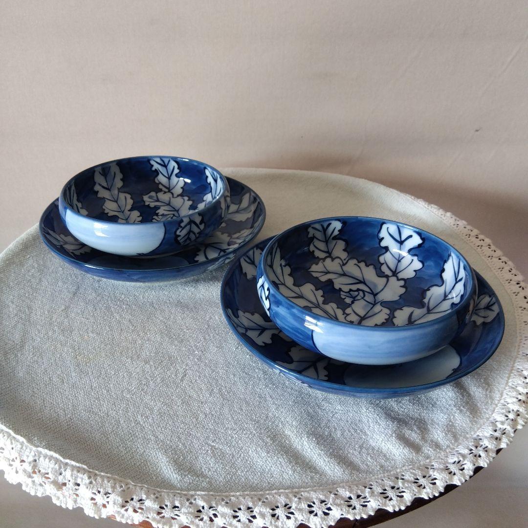 館林源右衛門作　染付根菜図組皿　二客揃