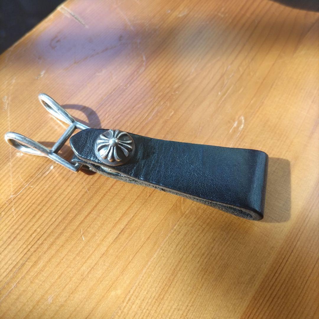 クロムハーツＷベルトループ　クロスボタンブラックレザー