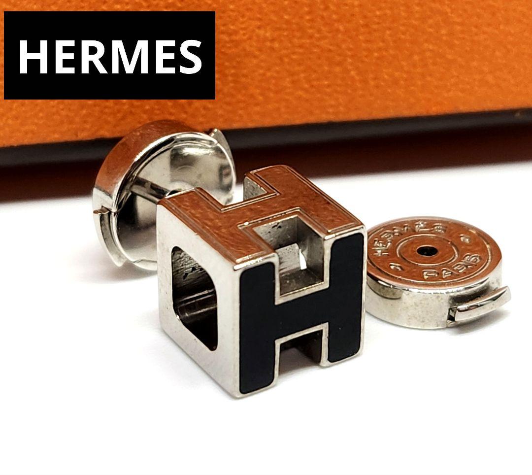 HERMES カージュド アッシュH CAGE'D H ピアス 片耳 ブラック