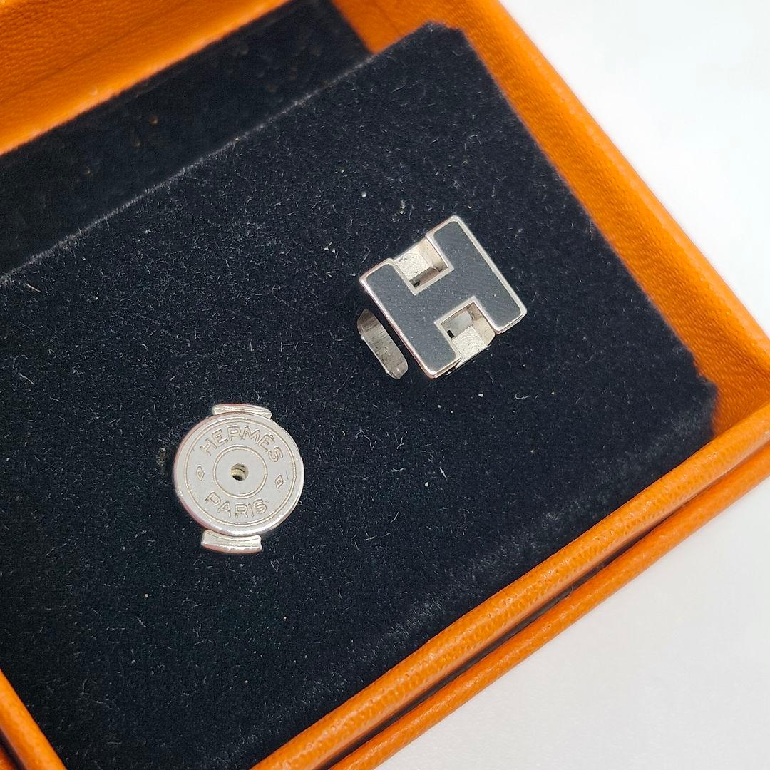 HERMES カージュド アッシュH CAGE'D H ピアス 片耳 ブラック