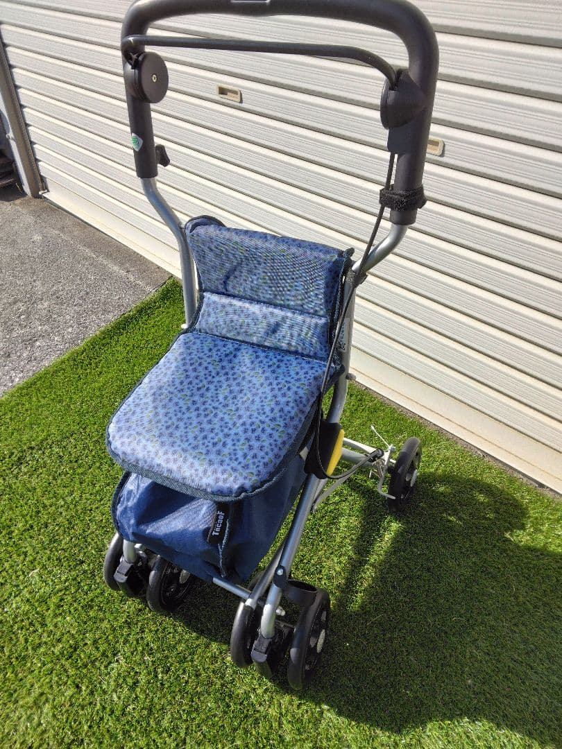 幸和製作所　青色シルバーカー WalkingStecky折りたたみ式 4輪