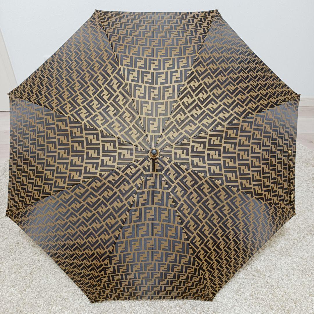 美品FENDI フェンディズッカ FF 高級 傘 ブラウン ゴールド イタリア製