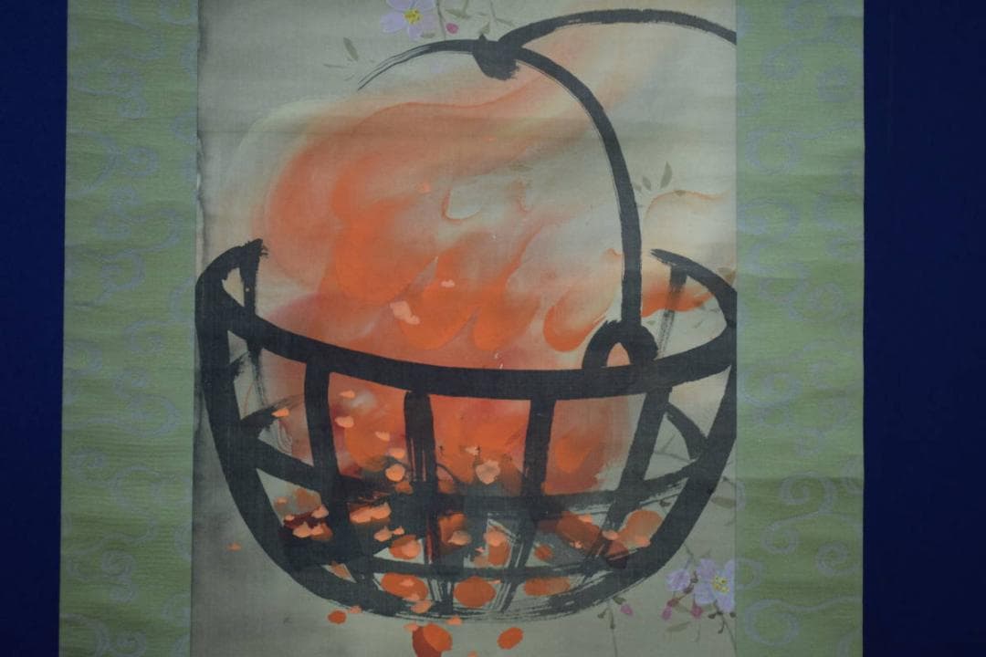 真作/杉浦芳雨/夜桜松明図/布袋屋掛軸HI-14