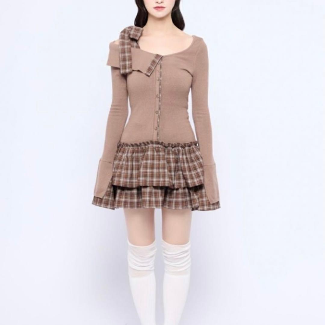 BUBBLES バブルス チェックリボンワンショルワンピース