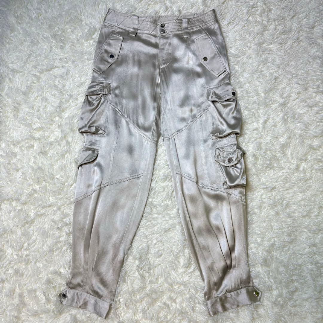 超希少 ラルフローレン ブラックレーベル シルク 絹　カーゴパンツ シルバー