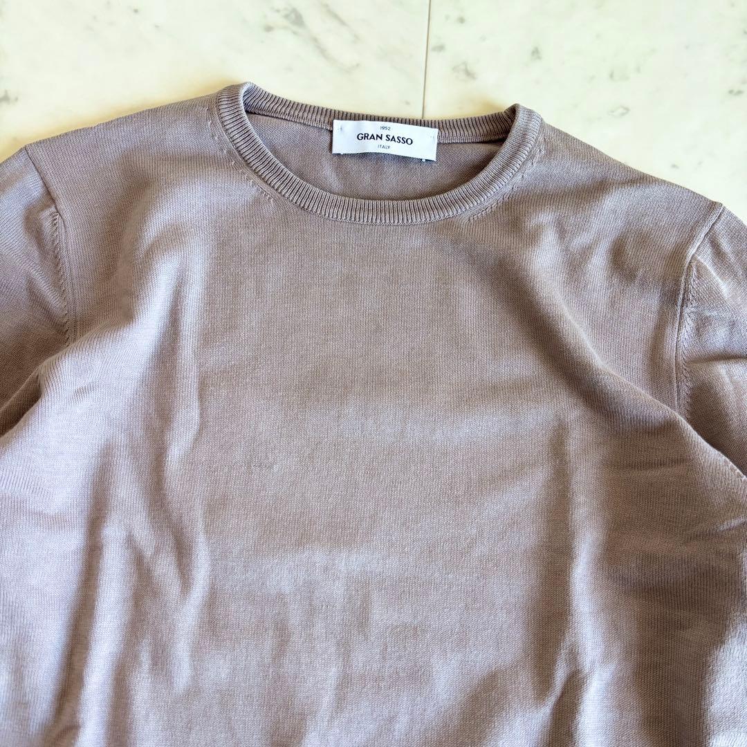 美品✨グランサッソ 12ゲージソフトコットンソリッド クルーネックニット 46