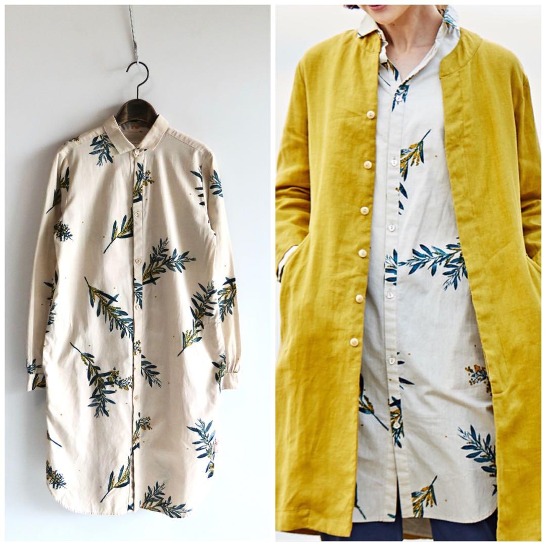 LOOK掲載 vm 手捺染リーフプリント バックギャザーシャツワンピース 0