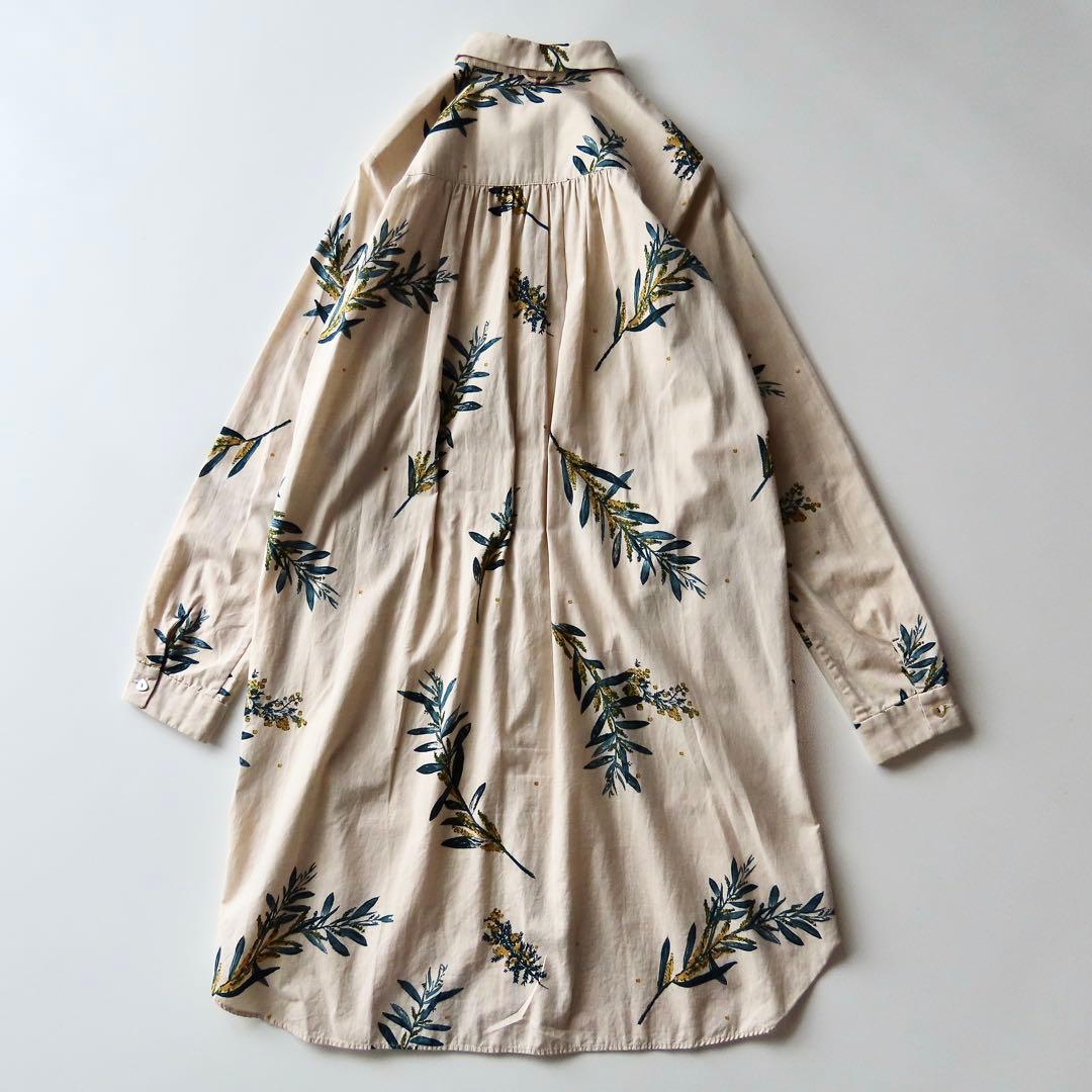 LOOK掲載 vm 手捺染リーフプリント バックギャザーシャツワンピース 0