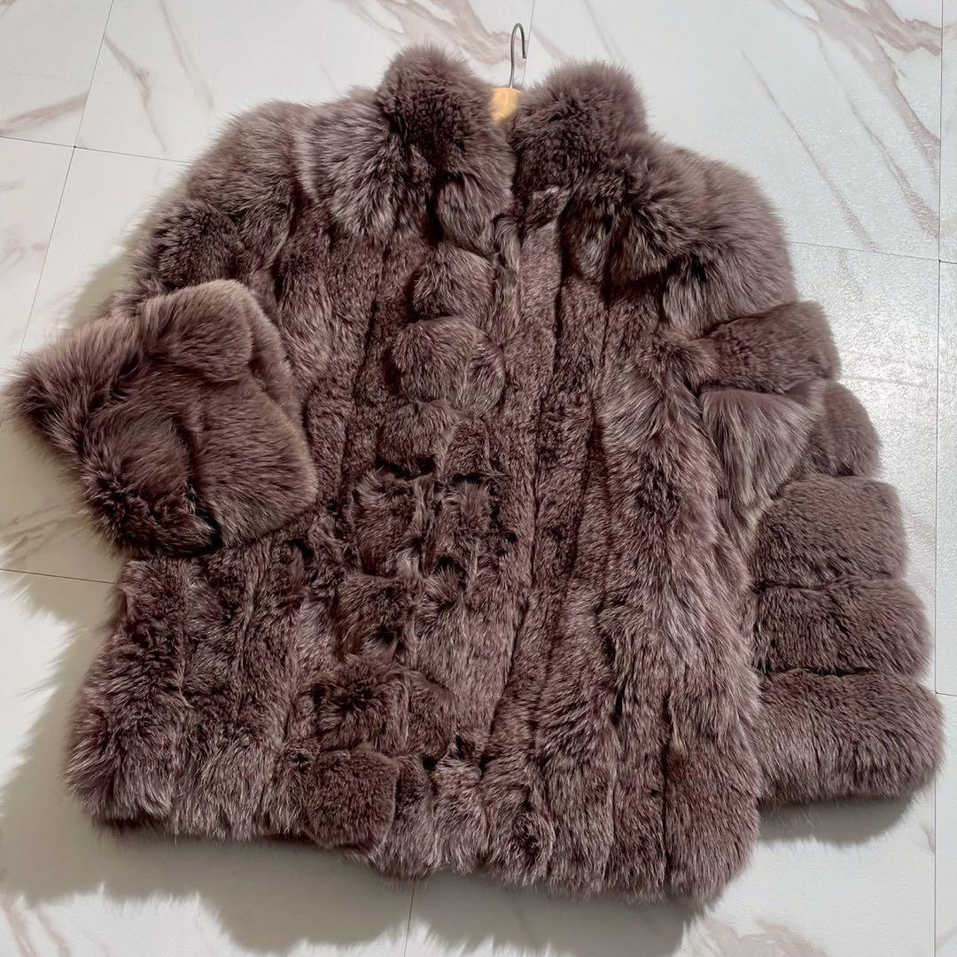 【13号】フォックス リアルファー コート SAGA FOX 毛皮 パープル系