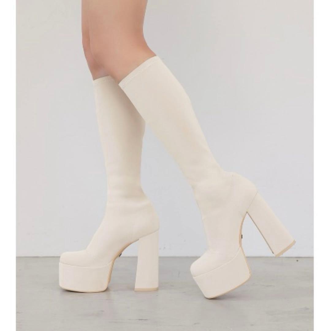 Darich ストレッチレザーロングブーツ アイボリー