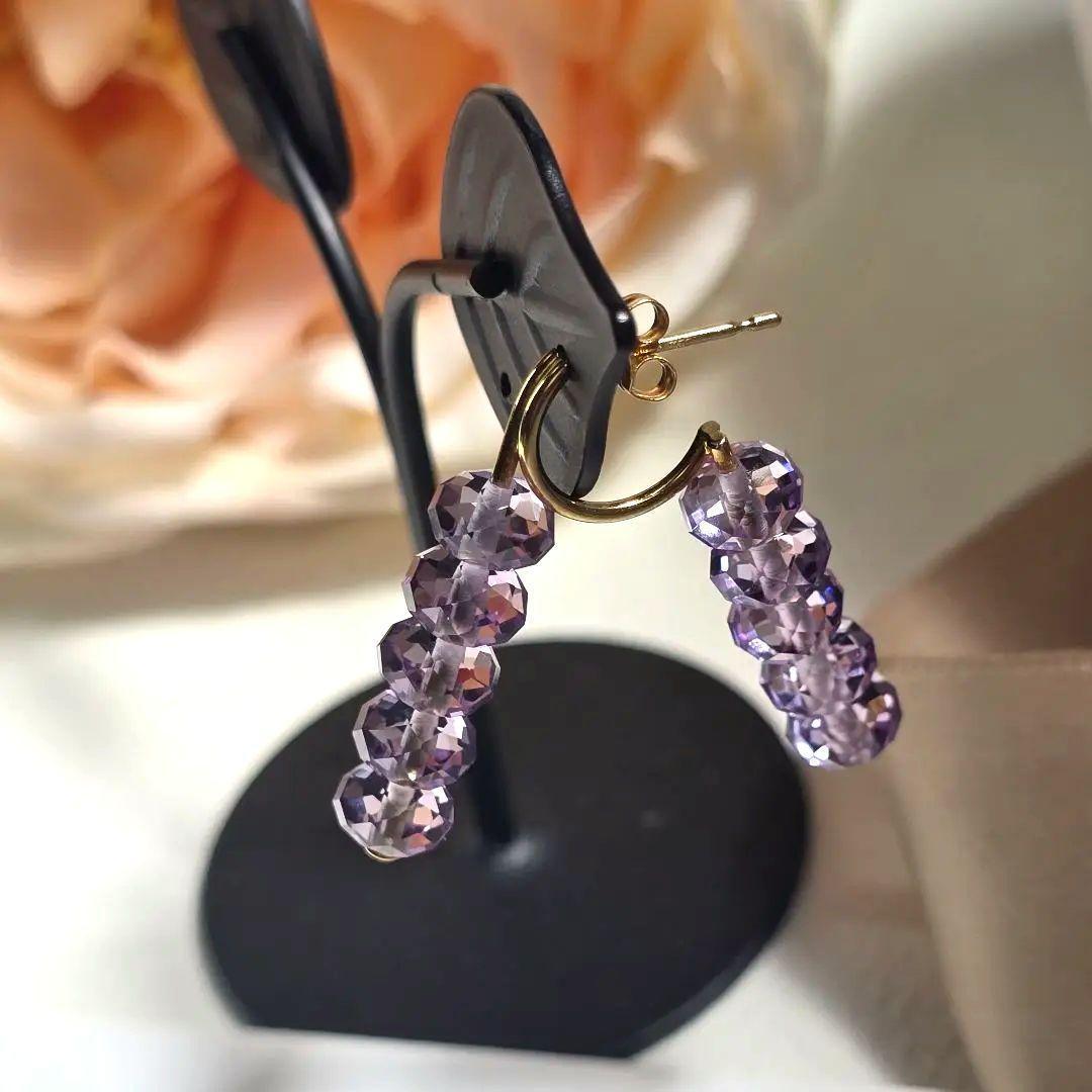 アーカー　18K アメジスト スプリングシークイン ピアス 最強の出会い運