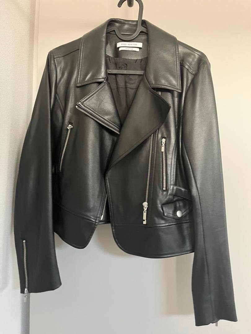 FOXEY NEW YORK ブラックレザーシングルライダースジャケット 40