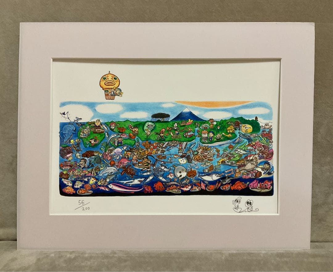 さかなクン「気球にのって」版画【希少】