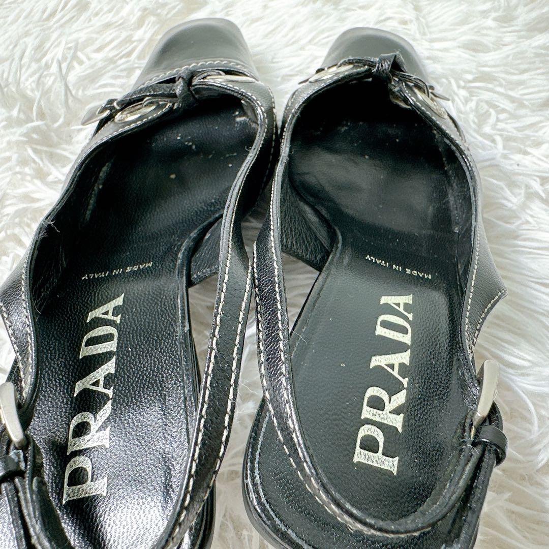 美品✨PRADA ミュール バックストラップ サンダル ヒール ロゴ 23.5