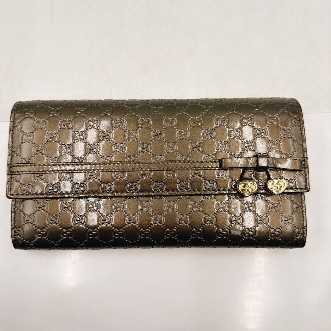 GUCCI グッチ 長財布 マイクロGG パテントレザー リボン 253405