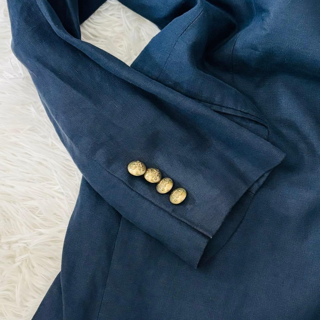 美品✨ポロバイラルフローレン　リネン100%紺ブレM 金のロゴボタン