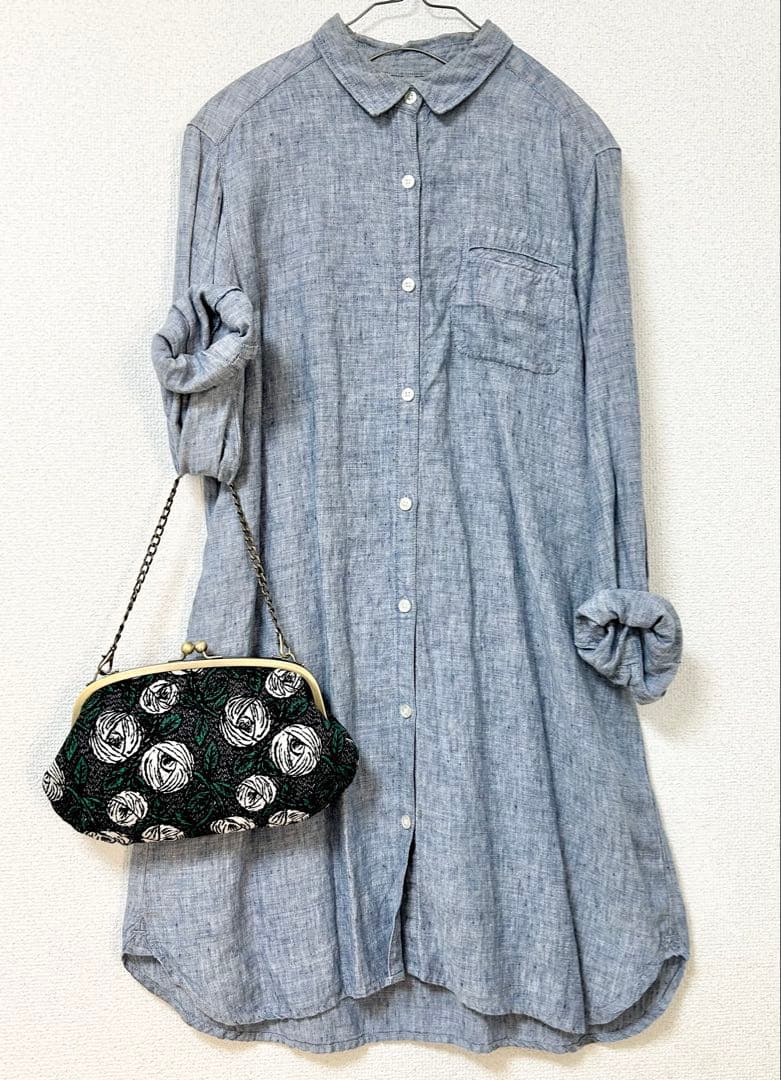 ハンドメイド がま口バッグ ポーチ クラッチ rosy ネイビー　ミナペルホネン