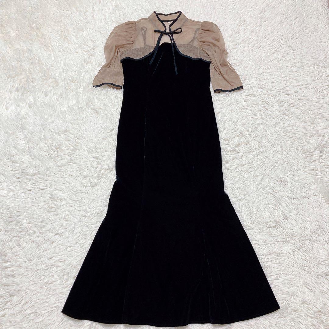 SALE✨レジャ 花柄ボレロマーメイドワンピース セットアップ ブラック S