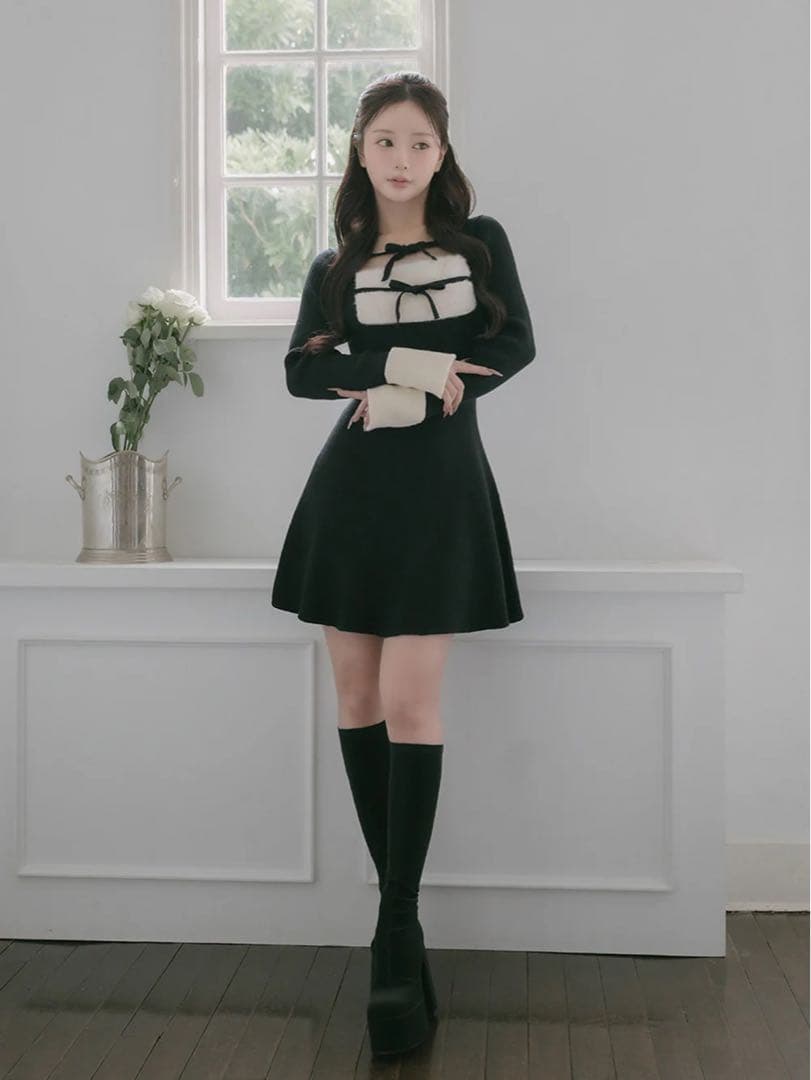 期間限定値下げ Darich ダーリッチ リボンファーフレアニットミニワンピース