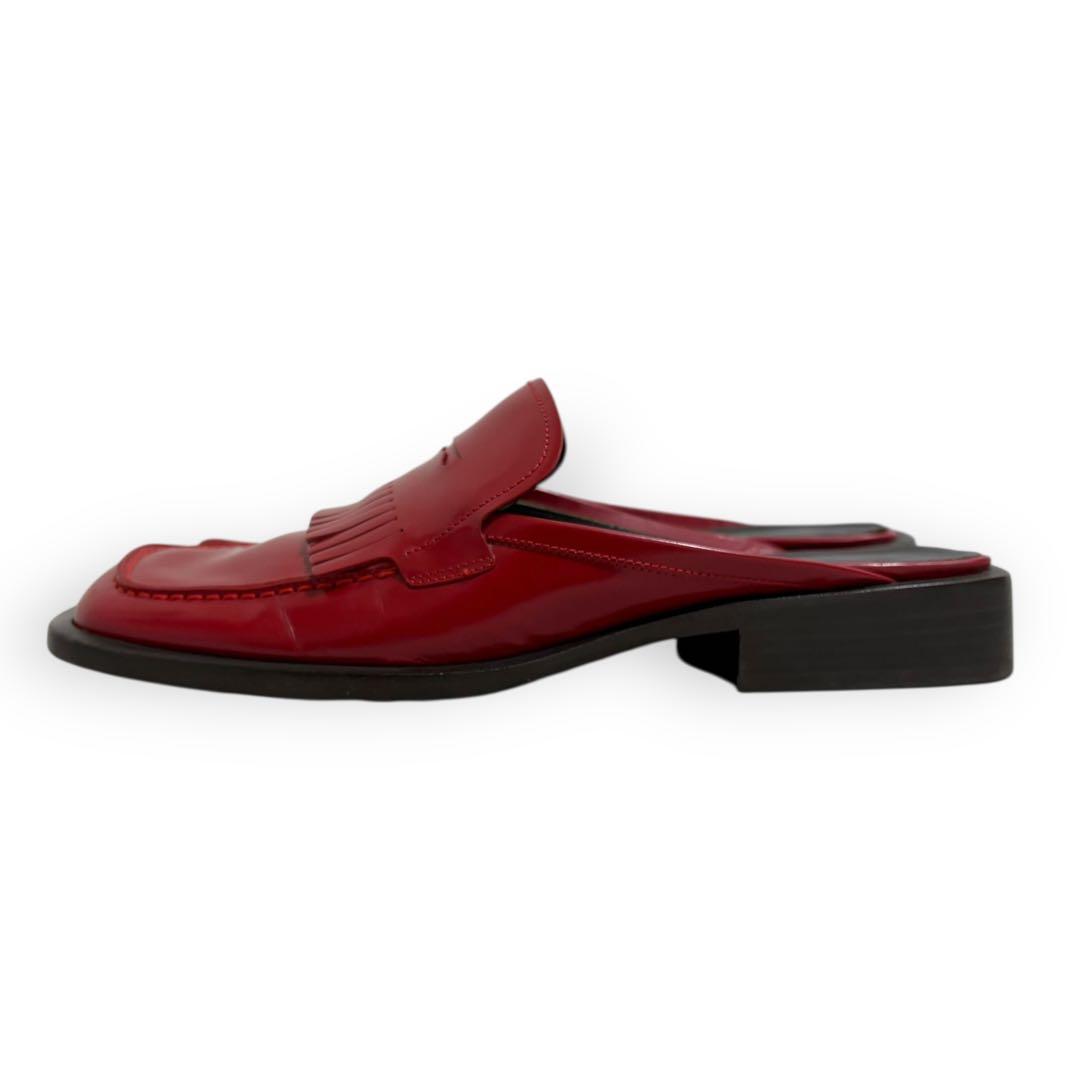 靴 99SS PRADA square toe leather mules red