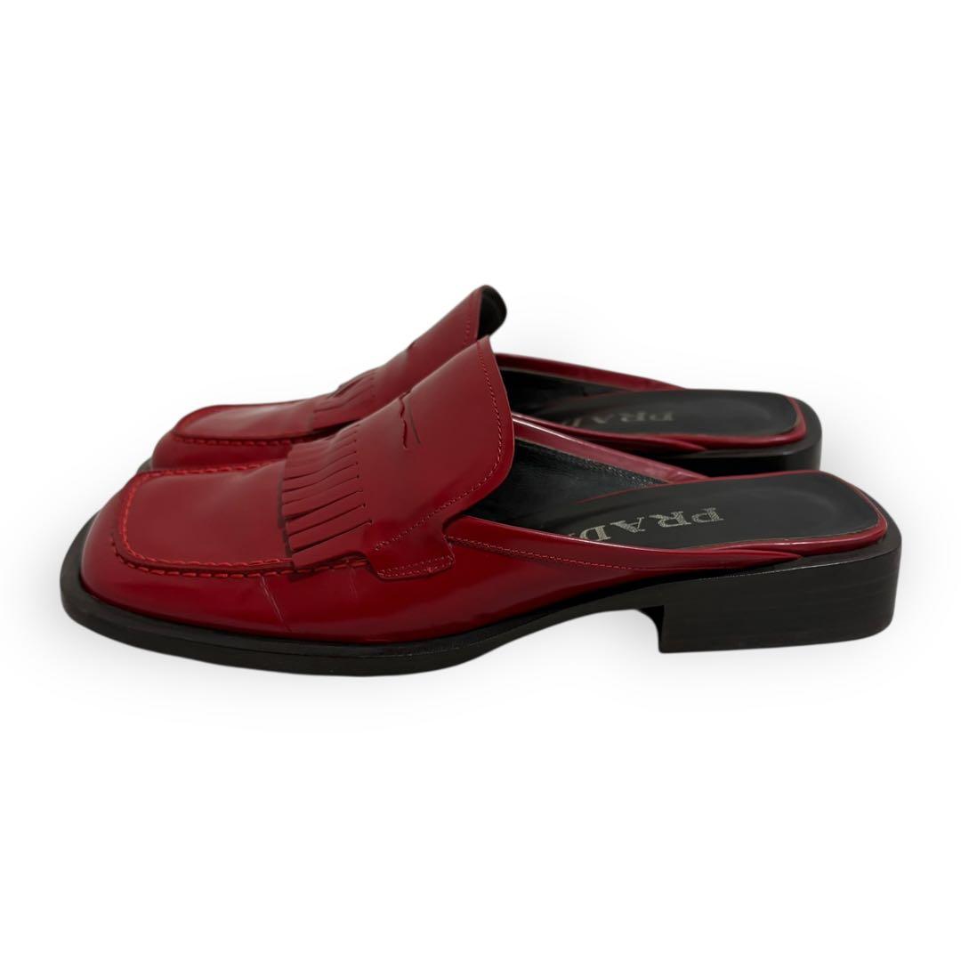 靴 99SS PRADA square toe leather mules red