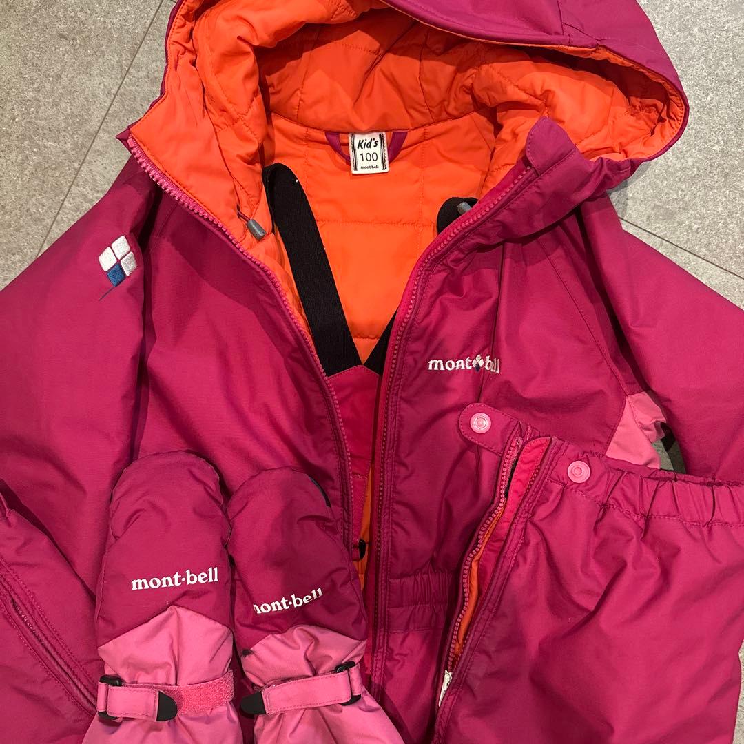 mont-bell 子供用スキーウェア Kids' 100 ピンク　手袋付き