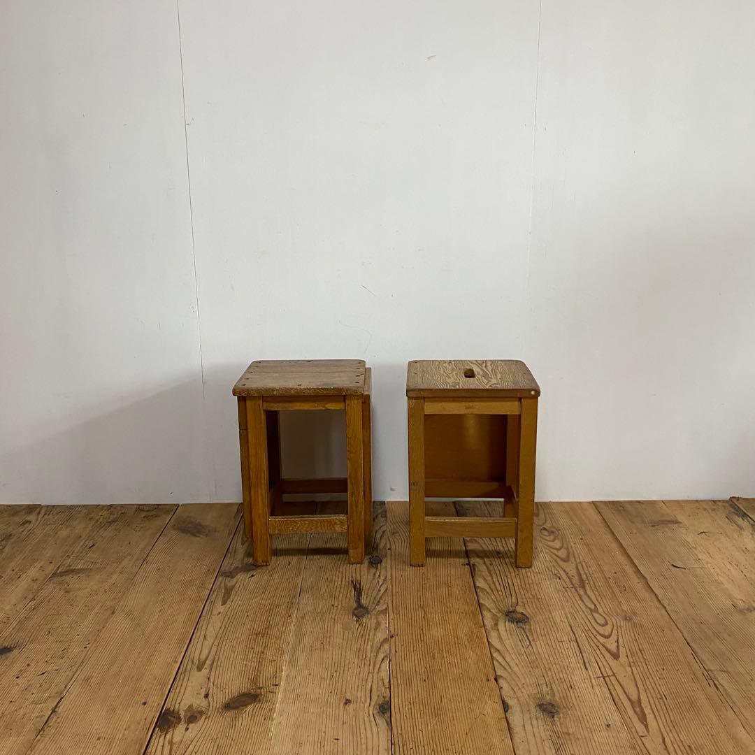 2脚セット アンティーク 角 スツール 椅子 植物台 昭和レトロ y